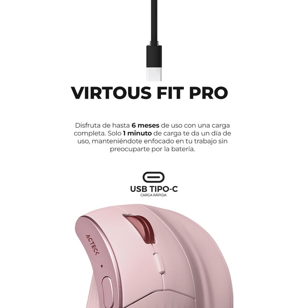 Foto 3 pulgar | Mouse Vertical Acteck Virtuos Fitt Mi770 Inalambrico Usb 2.4 Ghz + Bt 2400dpi 8 Botones Ergonomico Rosa