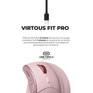 Foto 2 | Mouse Vertical Acteck Virtuos Fitt Mi770 Inalambrico Usb 2.4 Ghz + Bt 2400dpi 8 Botones Ergonomico Rosa