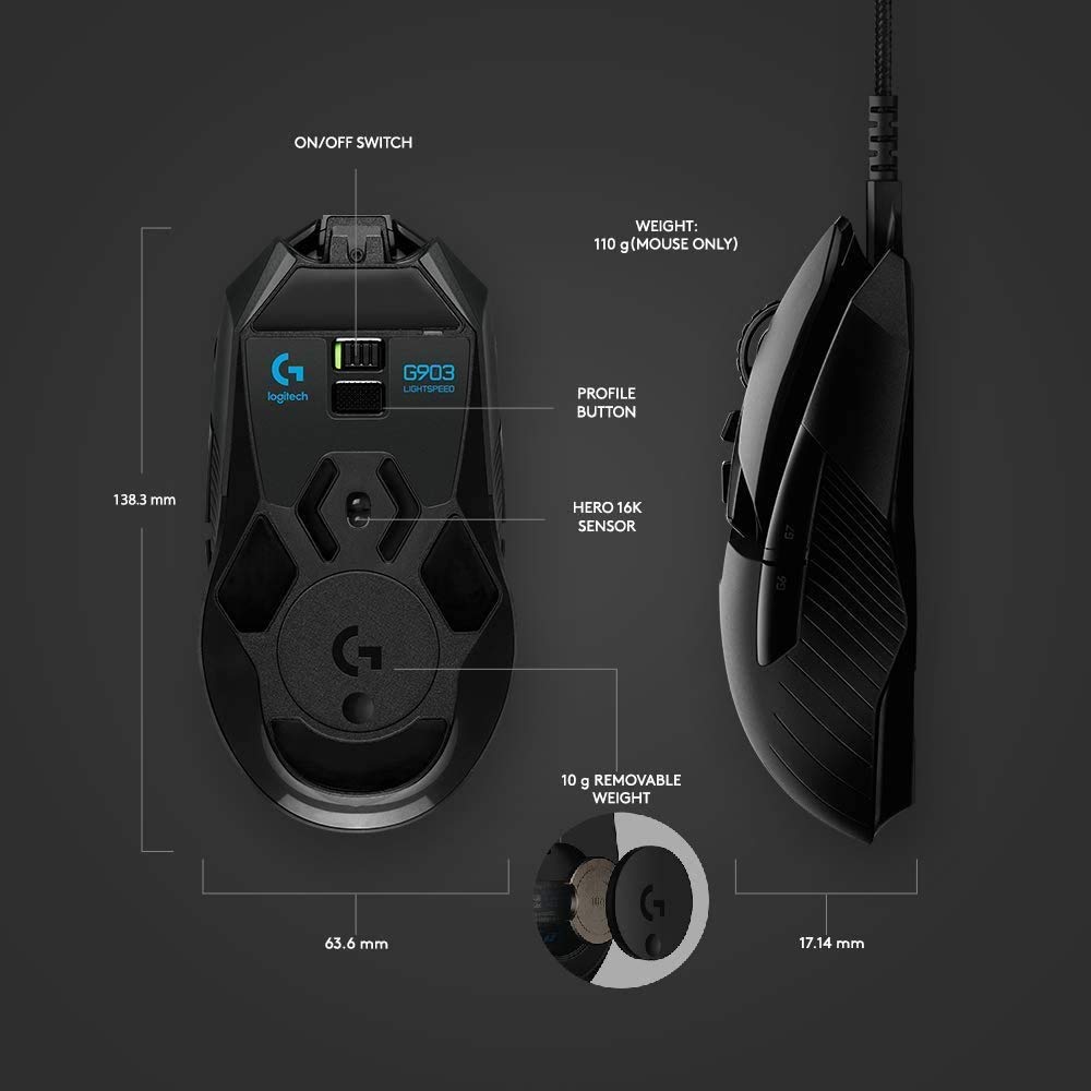 Foto 4 pulgar | Reacondicionado Ratón Para Juegos Logitech G903 Hero 16k Con Sensor Inalámbrico Renovado - Venta Internacional.