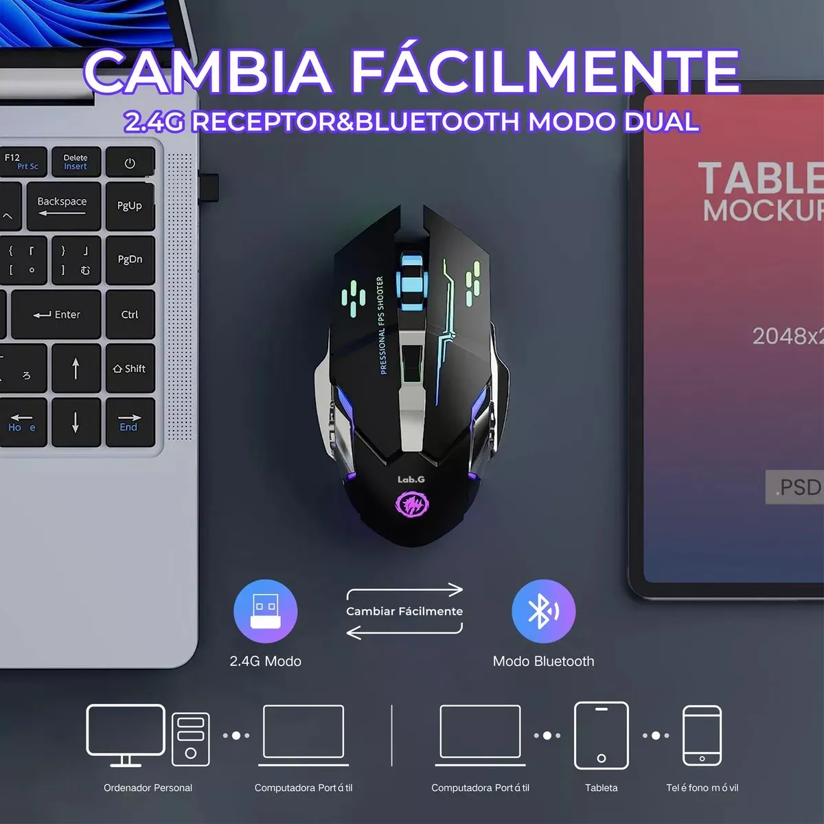 Foto 4 pulgar | Mouse De Juego Inalámbrico Recargable Lab.g Negro