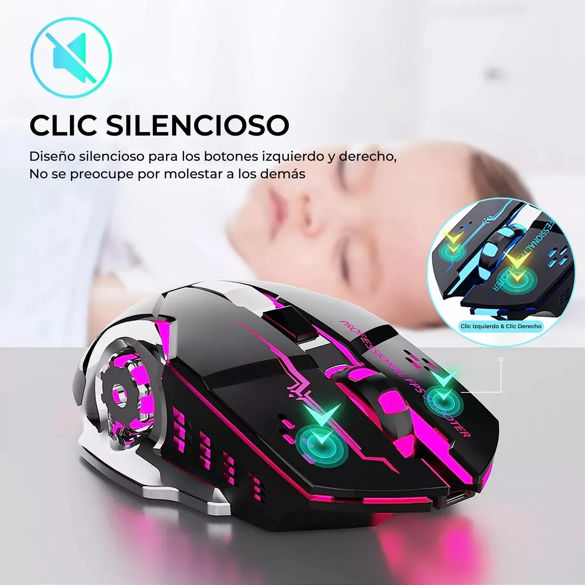 Foto 5 | Mouse De Juego Inalámbrico Recargable Lab.g Negro