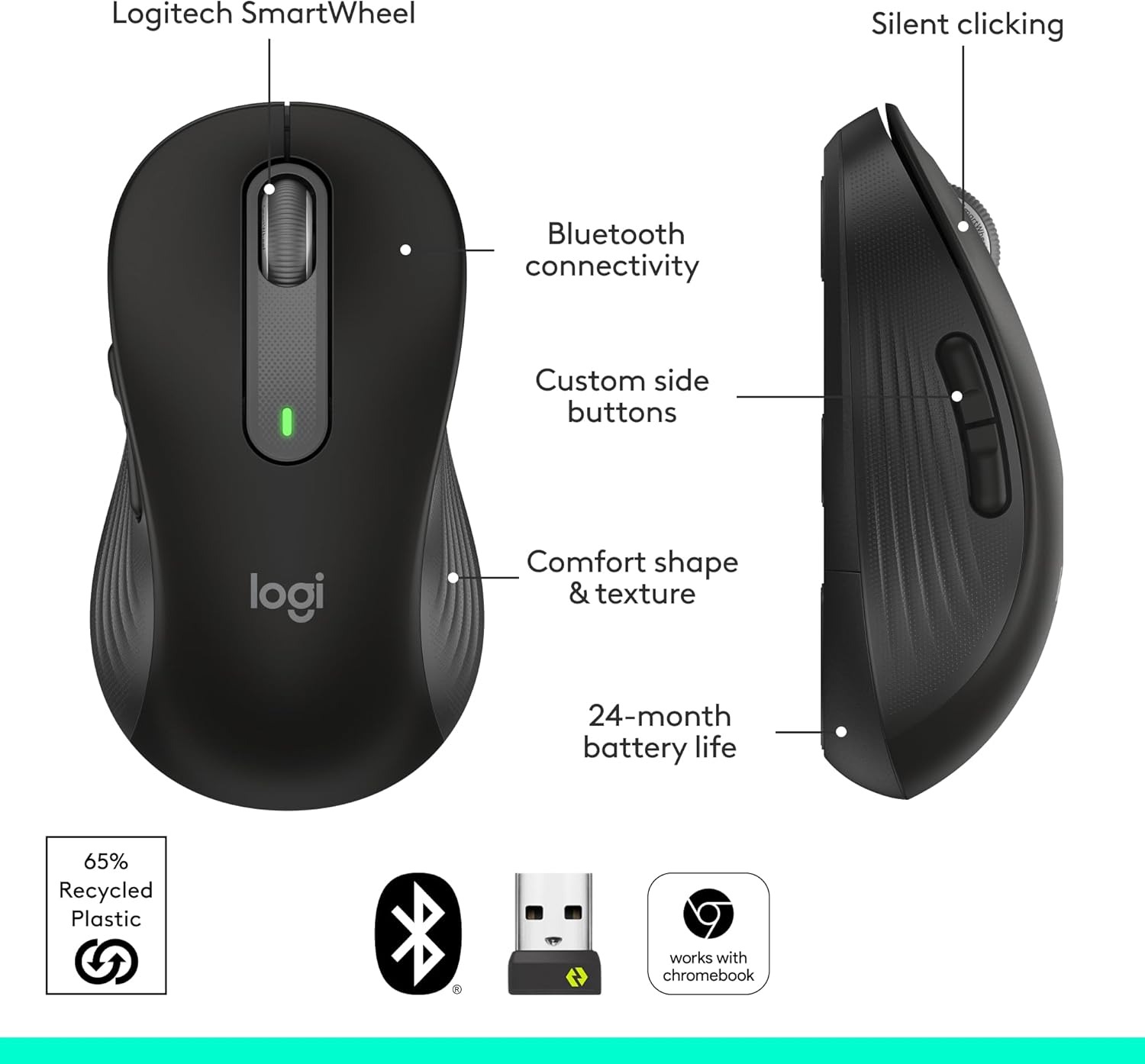 Foto 8 pulgar | Ratón Inalámbrico Logitech Signature M650 L De Tamaño Completo Negro - Venta Internacional.
