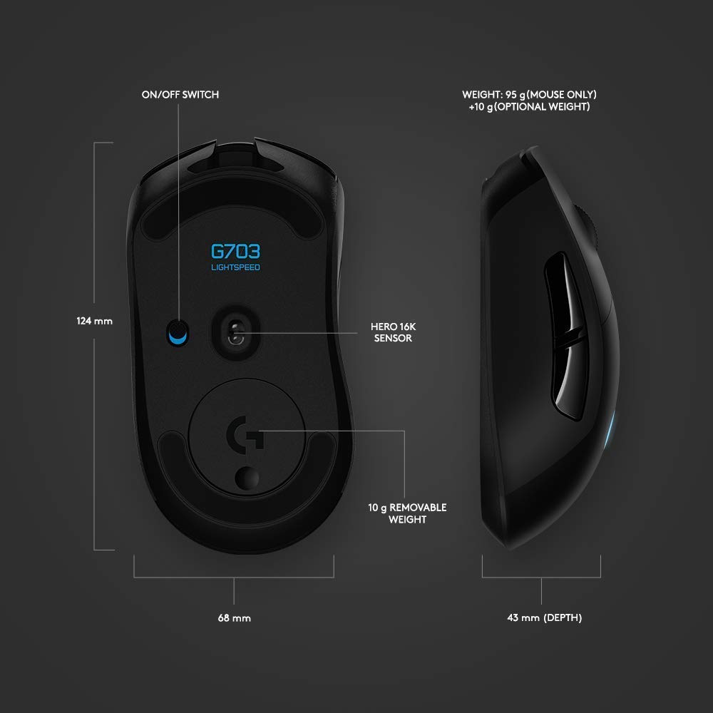 Foto 4 pulgar | Ratón Para Juegos Logitech G703 Hero Con Sensor Inalámbrico 16k Negro - Venta Internacional.