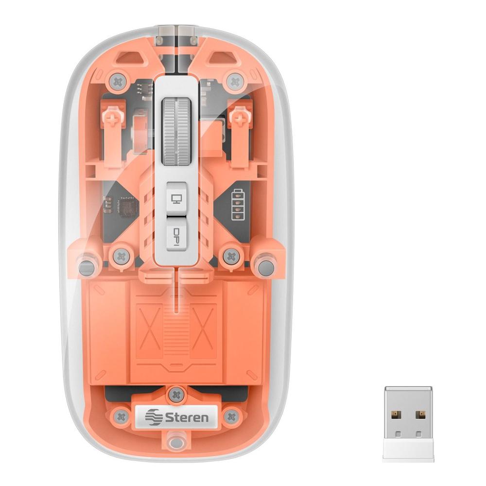 Mouse Bluetooth/ Rf, Multiequipo Con Baterí­a Recargable 800 / 1200 / 1600 Dpi, Transparente Color N