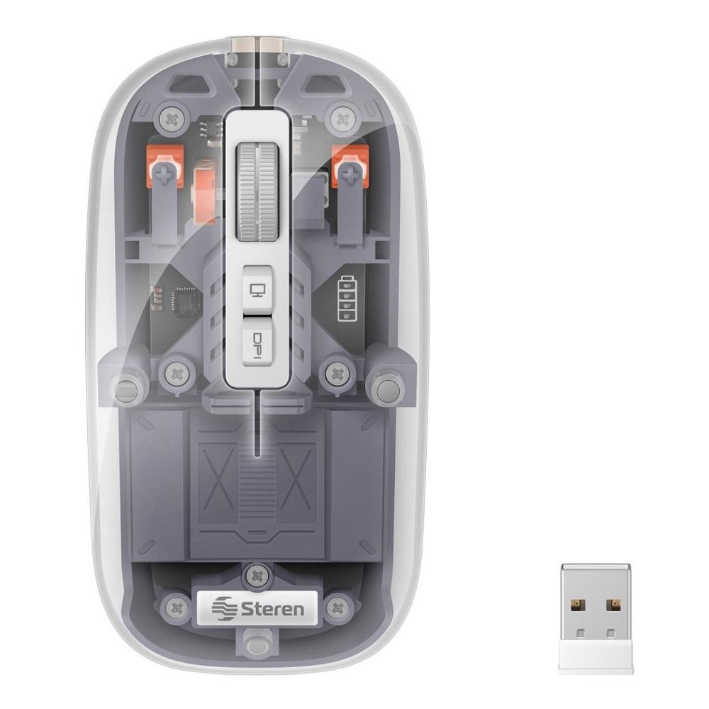 Mouse Bluetooth/ Rf, Multiequipo Con Baterí­a Recargable 800 / 1200 / 1600 Dpi, Transparente Color G