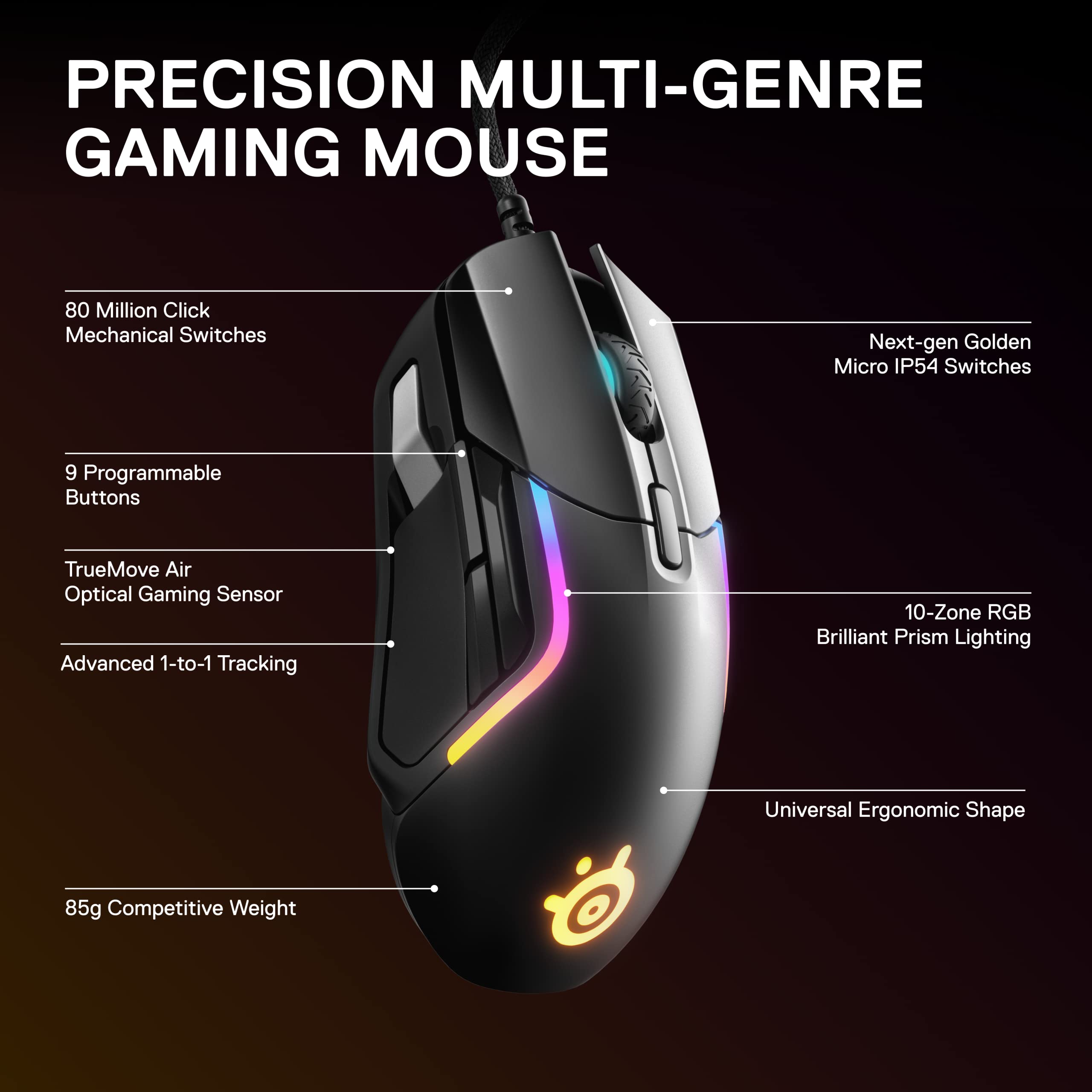Foto 3 | Ratón Para Juegos Steelseries Rival 5 Con Sensor De 18.000 Cpi, Negro - Venta Internacional.