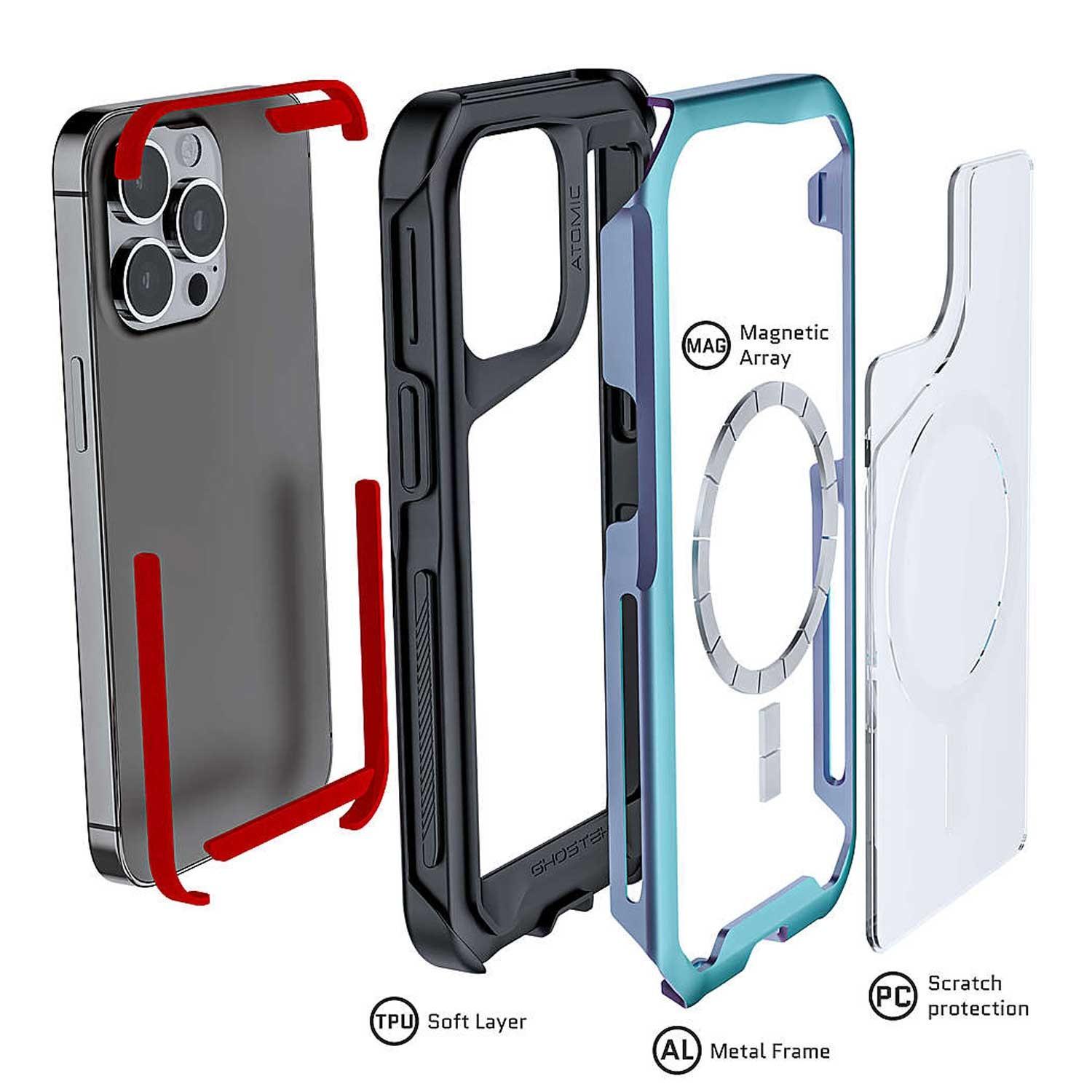 Foto 4 pulgar | Funda Ghostek Atomic para iPhone 13 Pro Aluminio Prismatic Transp Magsafe