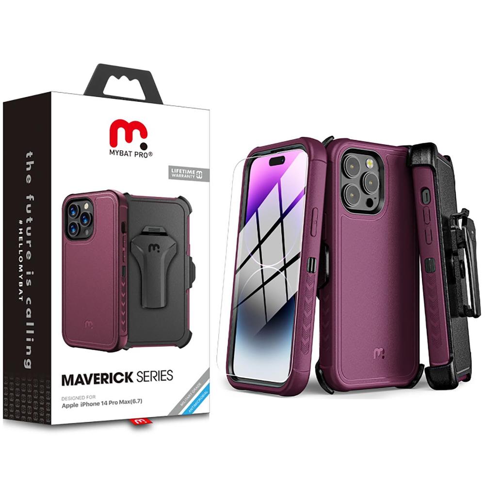 Foto 3 pulgar | Funda Mybat Maverick Clip Para iPhone 14 Pro Max - Ciruelo Con Mica