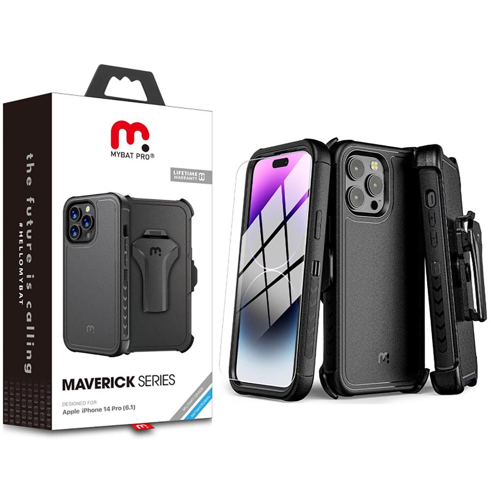 Foto 3 pulgar | Funda Mybat Maverick color Negro Clip para iPhone 14 Pro con Mica
