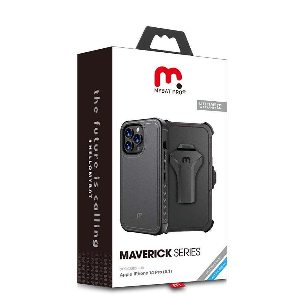 Foto 4 pulgar | Funda Mybat Maverick color Negro Clip para iPhone 14 Pro con Mica