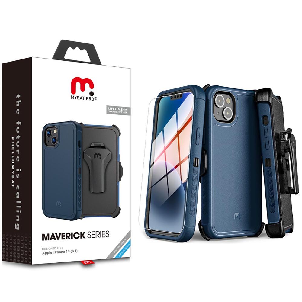 Foto 3 pulgar | Funda Mybat Maverick Clip para iPhone 14 Azul con Mica