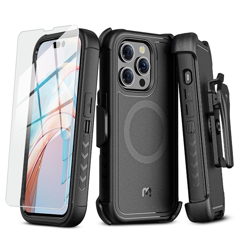 Funda + Mica Protectora Mybat Maverick Magsafe Clip para Iphone 15 Pro Max Negra