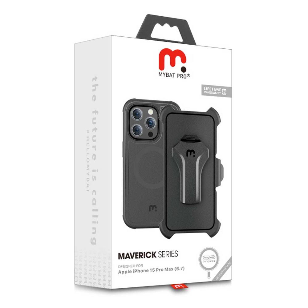 Foto 3 pulgar | Funda + Mica Protectora Mybat Maverick Magsafe Clip para Iphone 15 Pro Max Negra