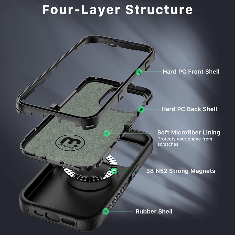 Foto 6 pulgar | Funda + Mica Protectora Mybat Maverick Magsafe Clip para Iphone 15 Pro Max Negra