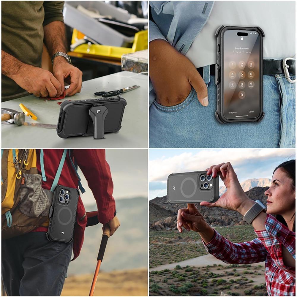 Foto 8 | Funda + Mica Protectora Mybat Maverick Magsafe Clip para Iphone 15 Pro Max Negra