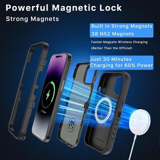 Foto 4 | Funda + Mica Protectora Mybat Maverick Magsafe Clip para Iphone 15 Negra