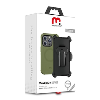 Foto 2 | Funda + Mica Protectora Mybat Maverick Magsafe Clip para Iphone 15 Pro Verde