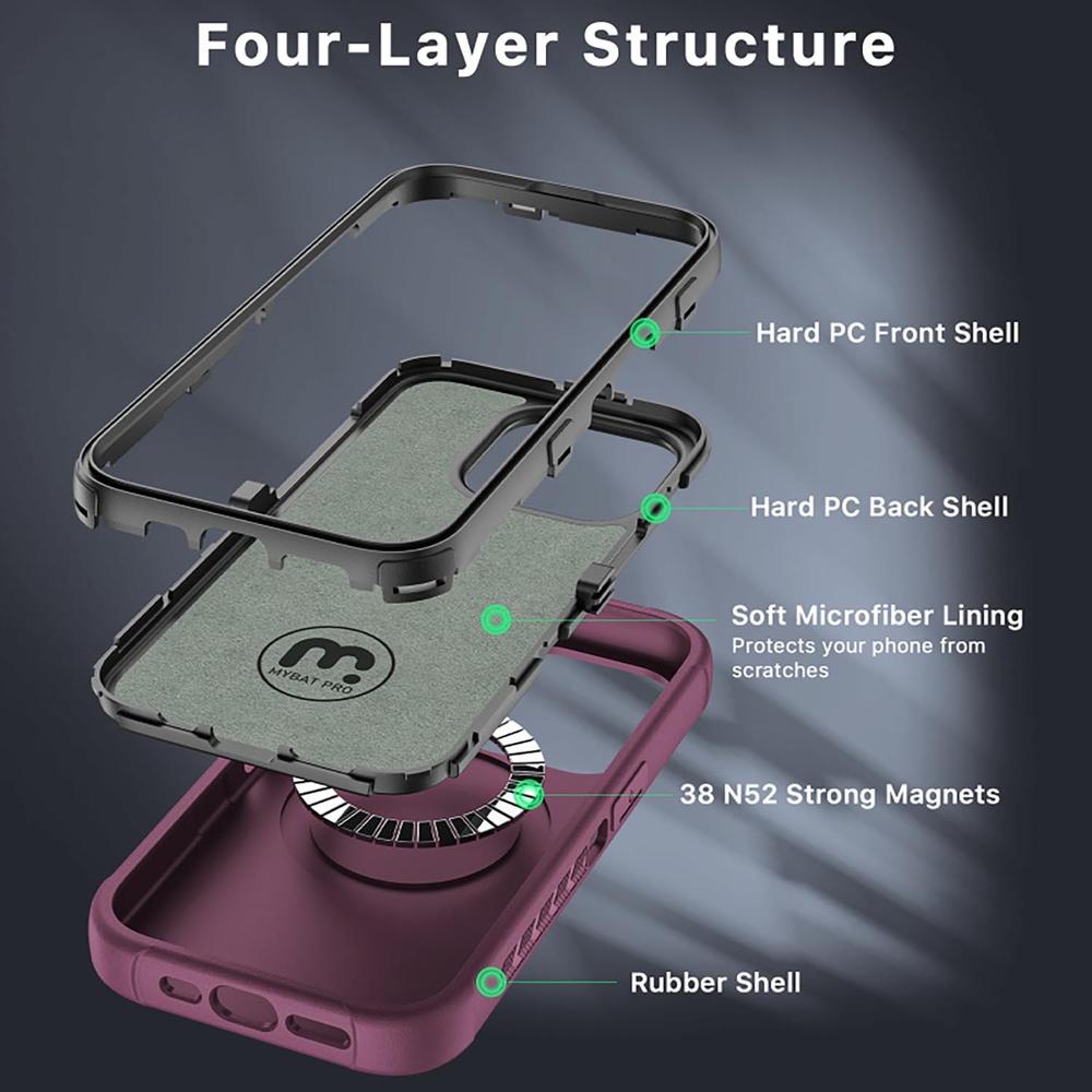 Foto 4 pulgar | Funda + Mica Protectora Mybat Maverick Magsafe Clip para Iphone 15 Pro Max