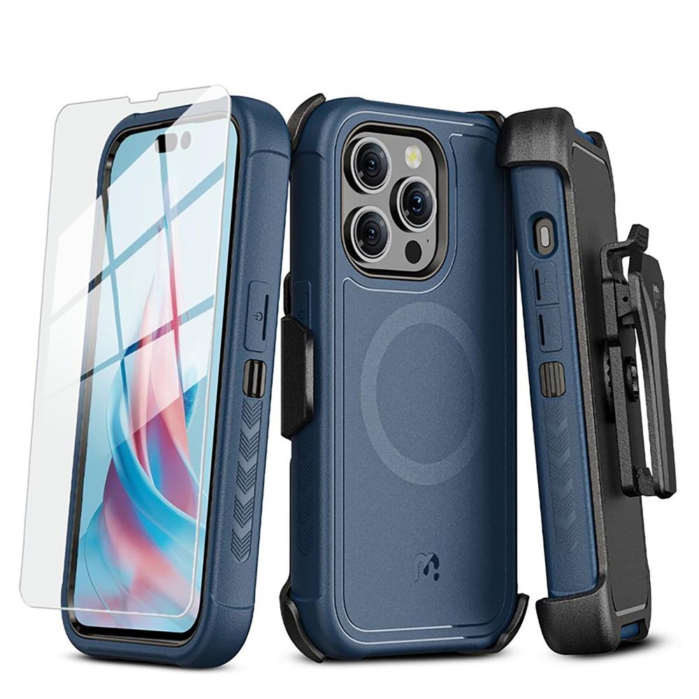 Funda + Mica Protectora Mybat Maverick Magsafe Clip Para Iphone 15 Pro Azul