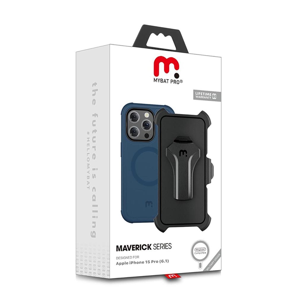 Foto 3 pulgar | Funda + Mica Protectora Mybat Maverick Magsafe Clip Para Iphone 15 Pro Azul