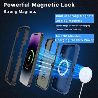 Foto 4 | Funda + Mica Protectora Mybat Maverick Magsafe Clip Para Iphone 15 Pro Azul