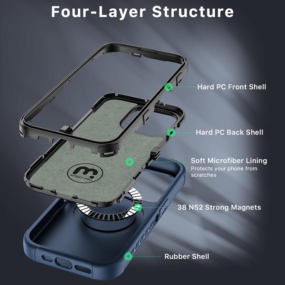 Foto 6 pulgar | Funda + Mica Protectora Mybat Maverick Magsafe Clip Para Iphone 15 Pro Azul