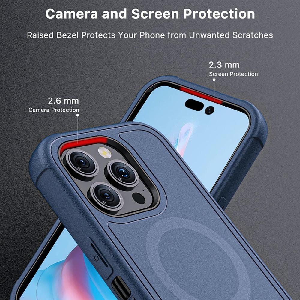 Foto 7 pulgar | Funda + Mica Protectora Mybat Maverick Magsafe Clip Para Iphone 15 Pro Azul