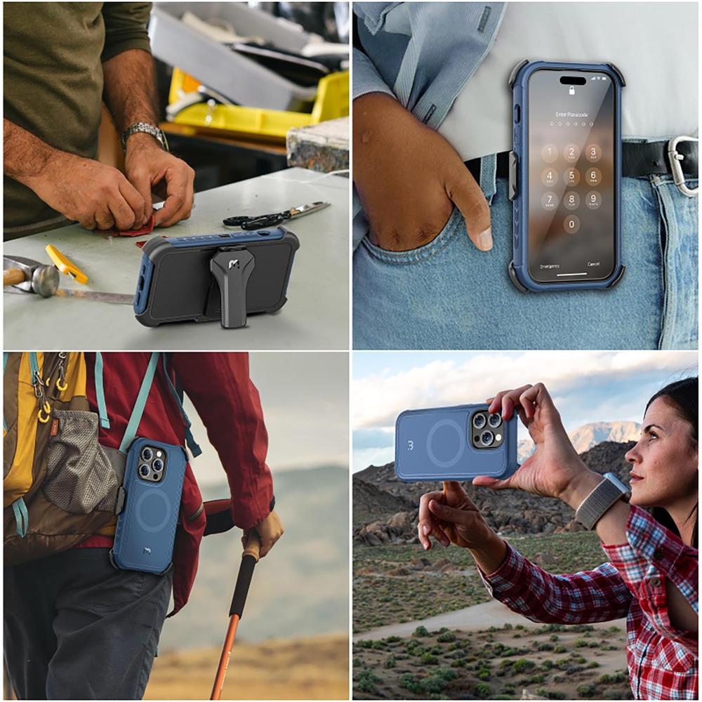 Foto 9 pulgar | Funda + Mica Protectora Mybat Maverick Magsafe Clip Para Iphone 15 Pro Azul