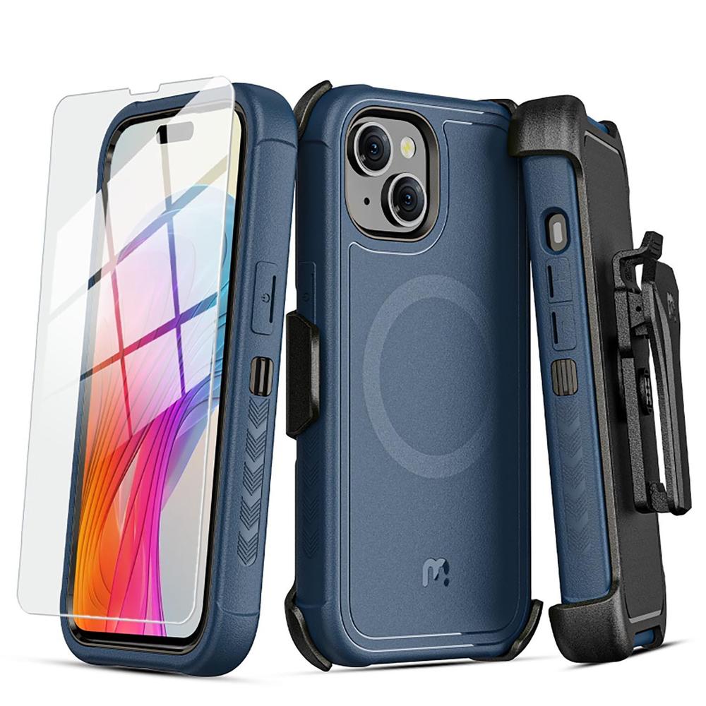 Funda + Mica Protectora Mybat Maverick Magsafe Clip Para Iphone 15 Plus Azul