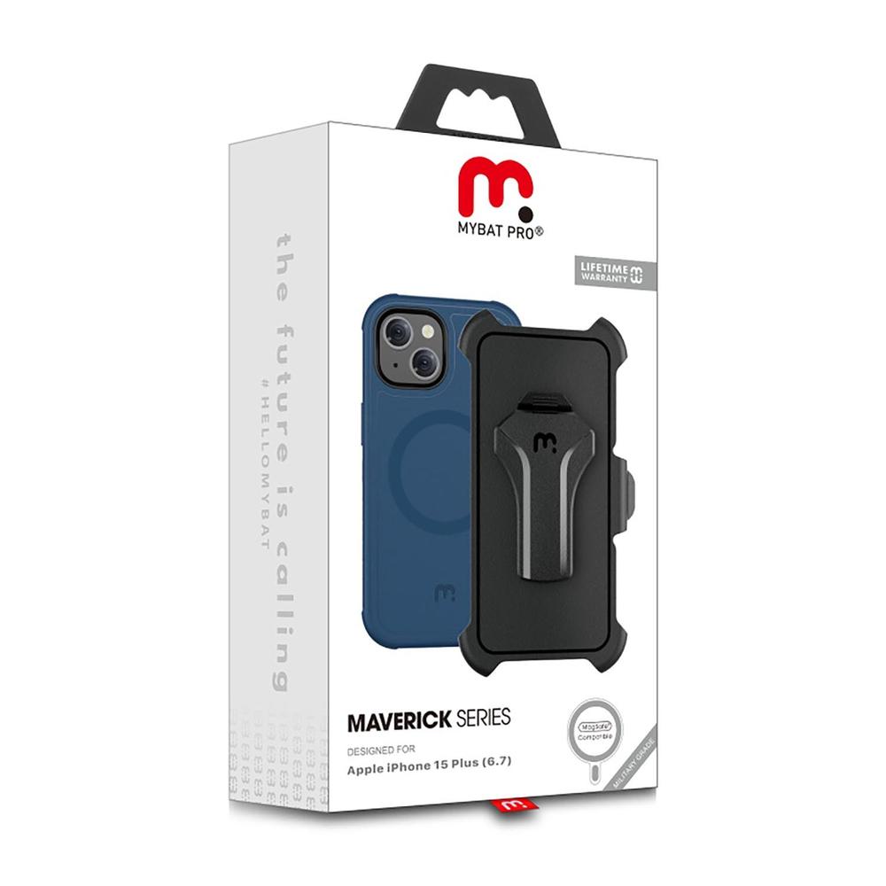 Foto 3 pulgar | Funda + Mica Protectora Mybat Maverick Magsafe Clip Para Iphone 15 Plus Azul