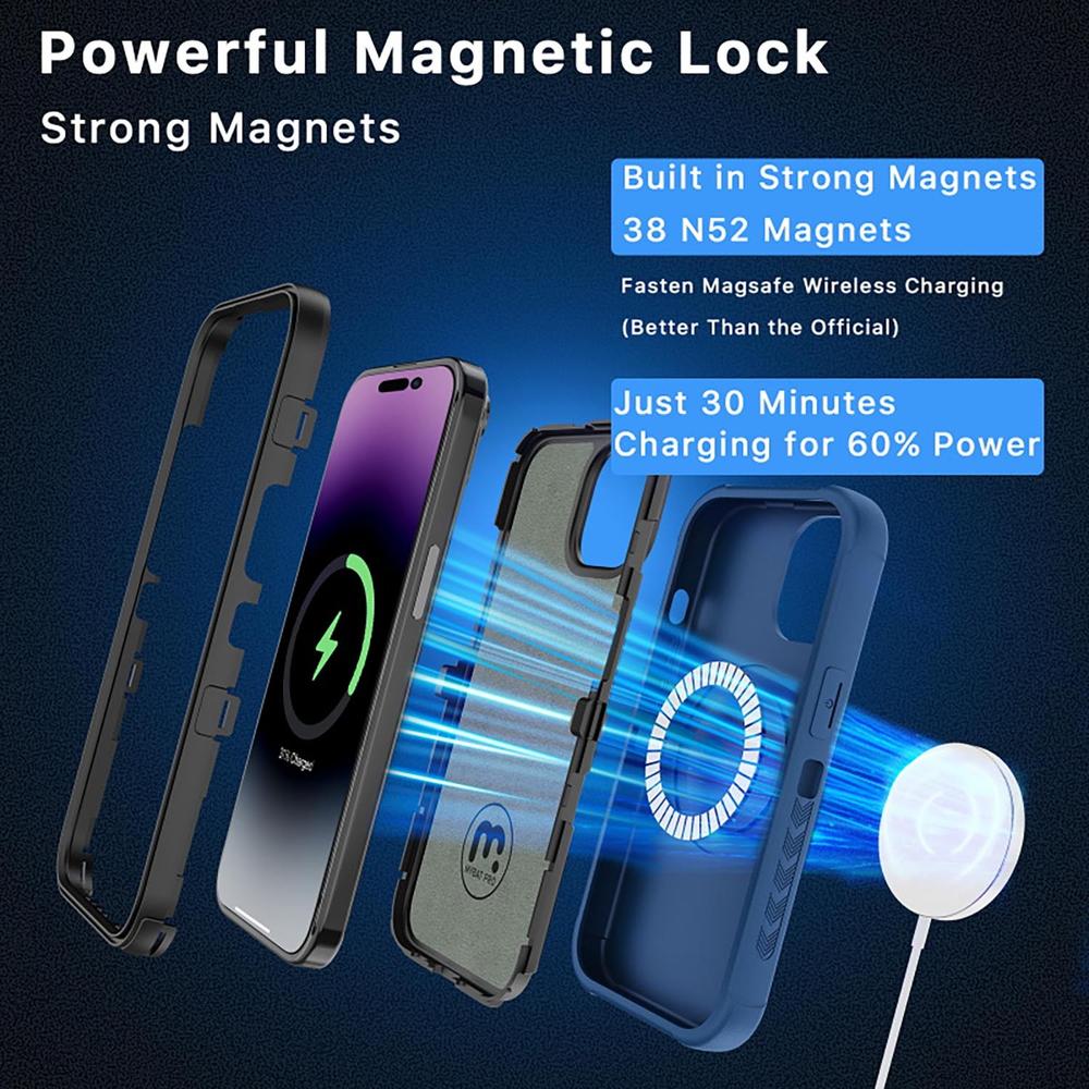 Foto 5 pulgar | Funda + Mica Protectora Mybat Maverick Magsafe Clip Para Iphone 15 Plus Azul