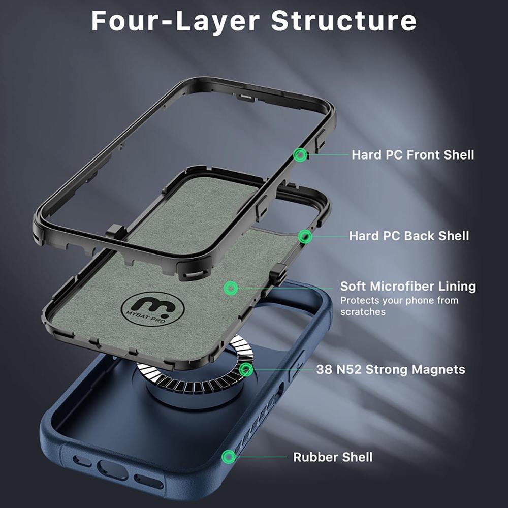 Foto 6 pulgar | Funda + Mica Protectora Mybat Maverick Magsafe Clip Para Iphone 15 Plus Azul
