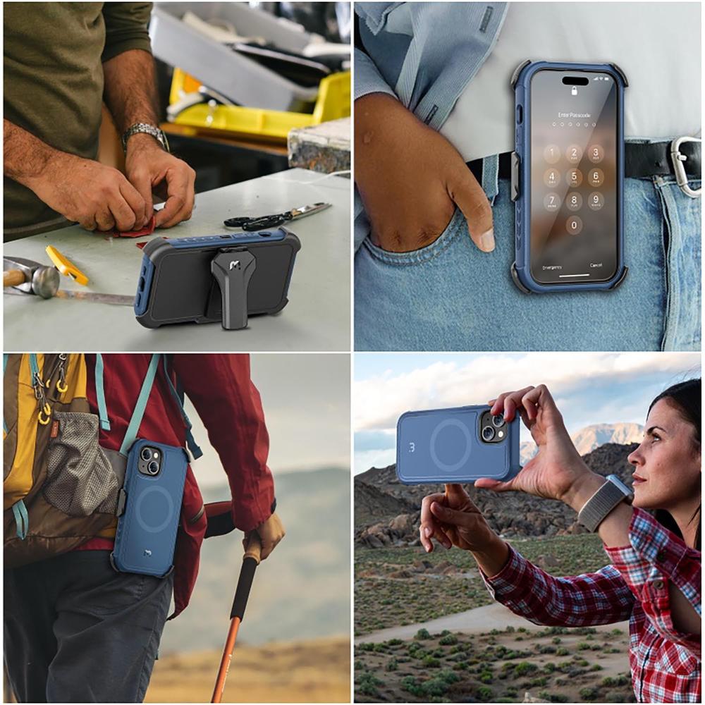 Foto 9 pulgar | Funda + Mica Protectora Mybat Maverick Magsafe Clip Para Iphone 15 Plus Azul