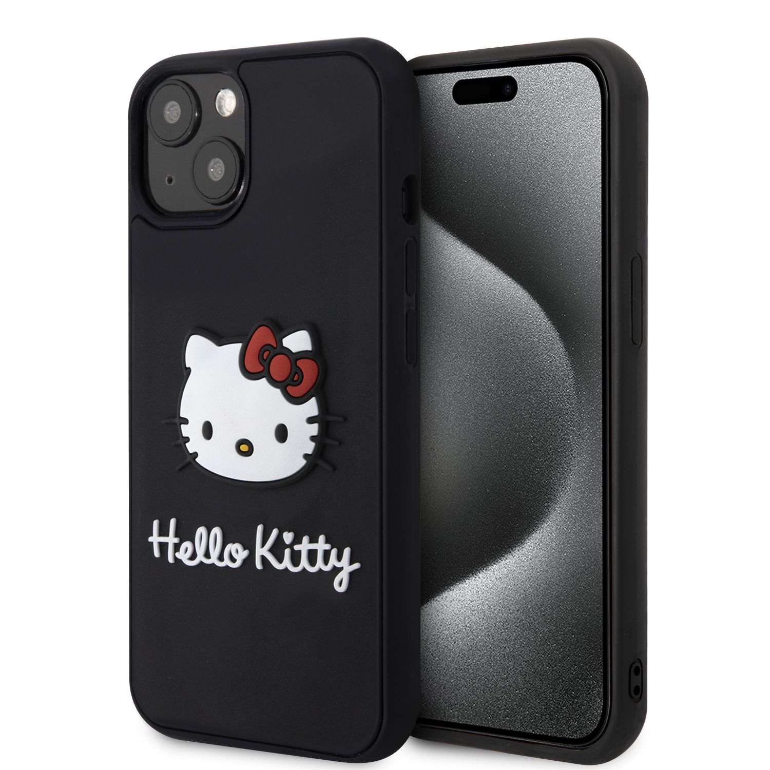 Foto 2 pulgar | Case Hello Kitty Logo 3d Kitty Face Negro Para Iphone 15
