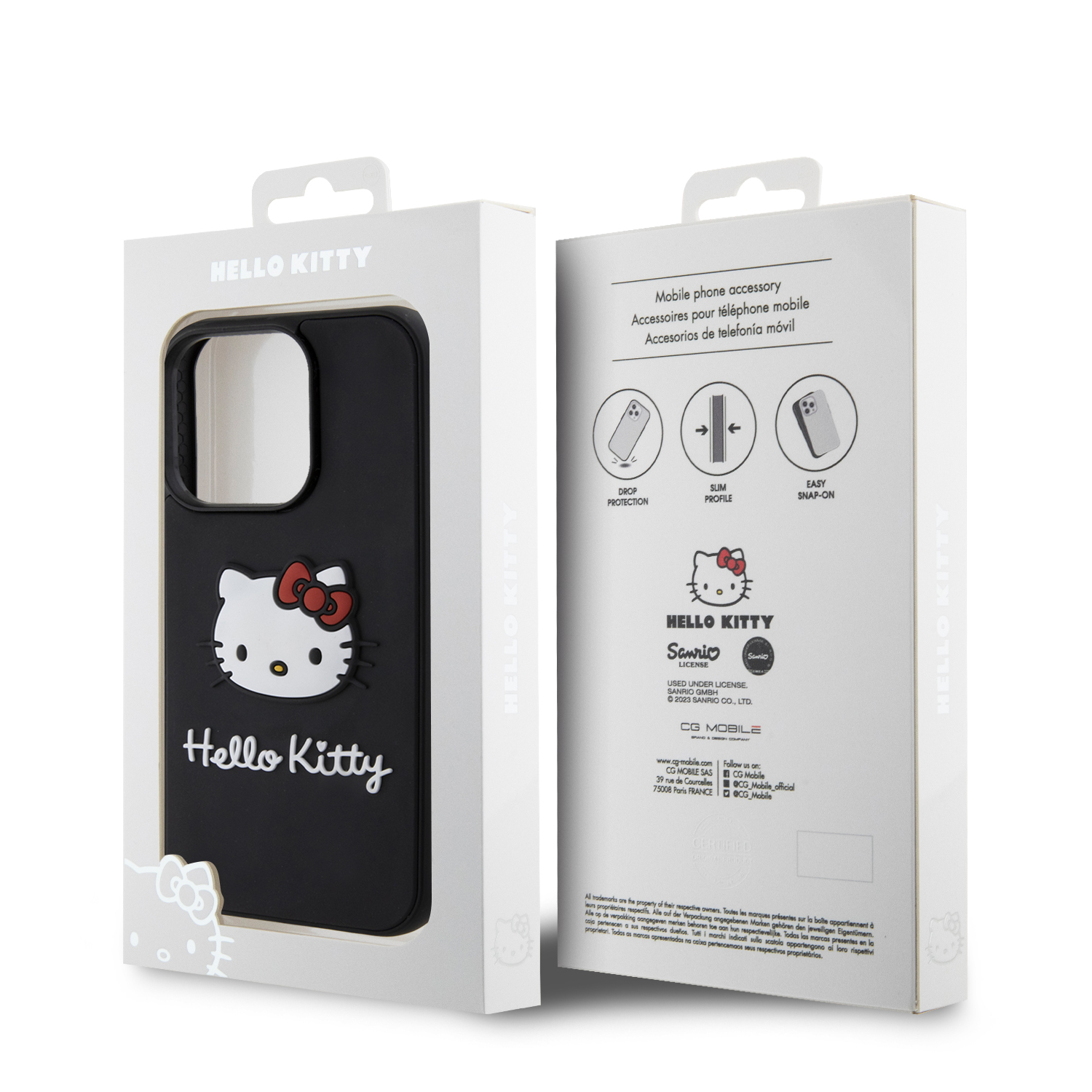 Foto 6 pulgar | Case Hello Kitty Logo 3d Kitty Face Negro Iphone 15 Pro