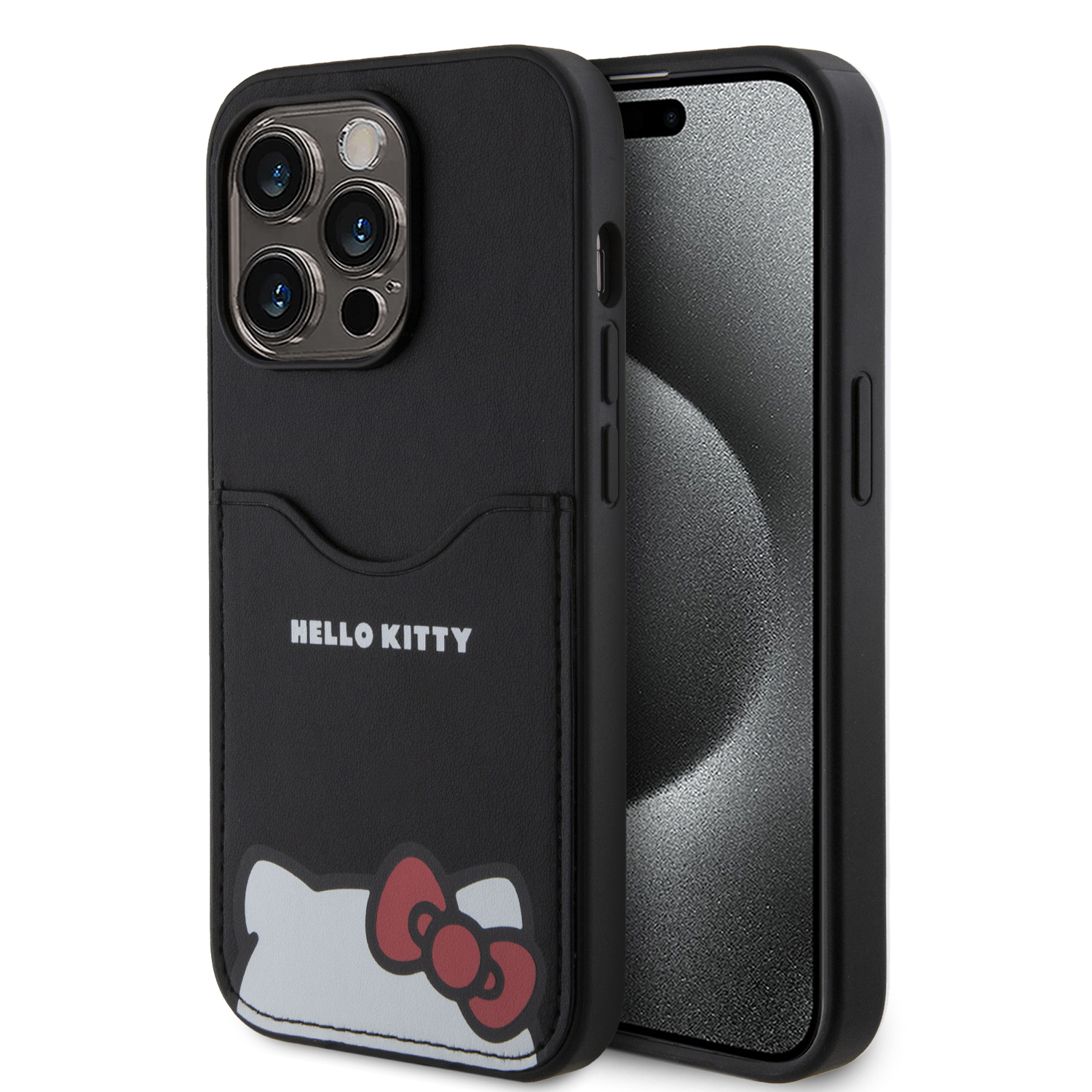 Case Hello Kitty Con Tarjetero Tipo Piel Negra Para Iphone 15 Pro