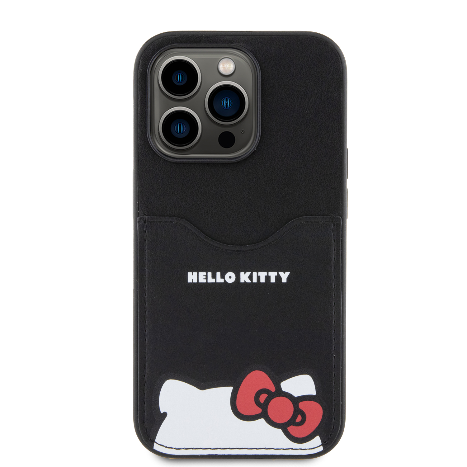 Foto 3 pulgar | Case Hello Kitty Con Tarjetero Tipo Piel Negra Para Iphone 15 Pro