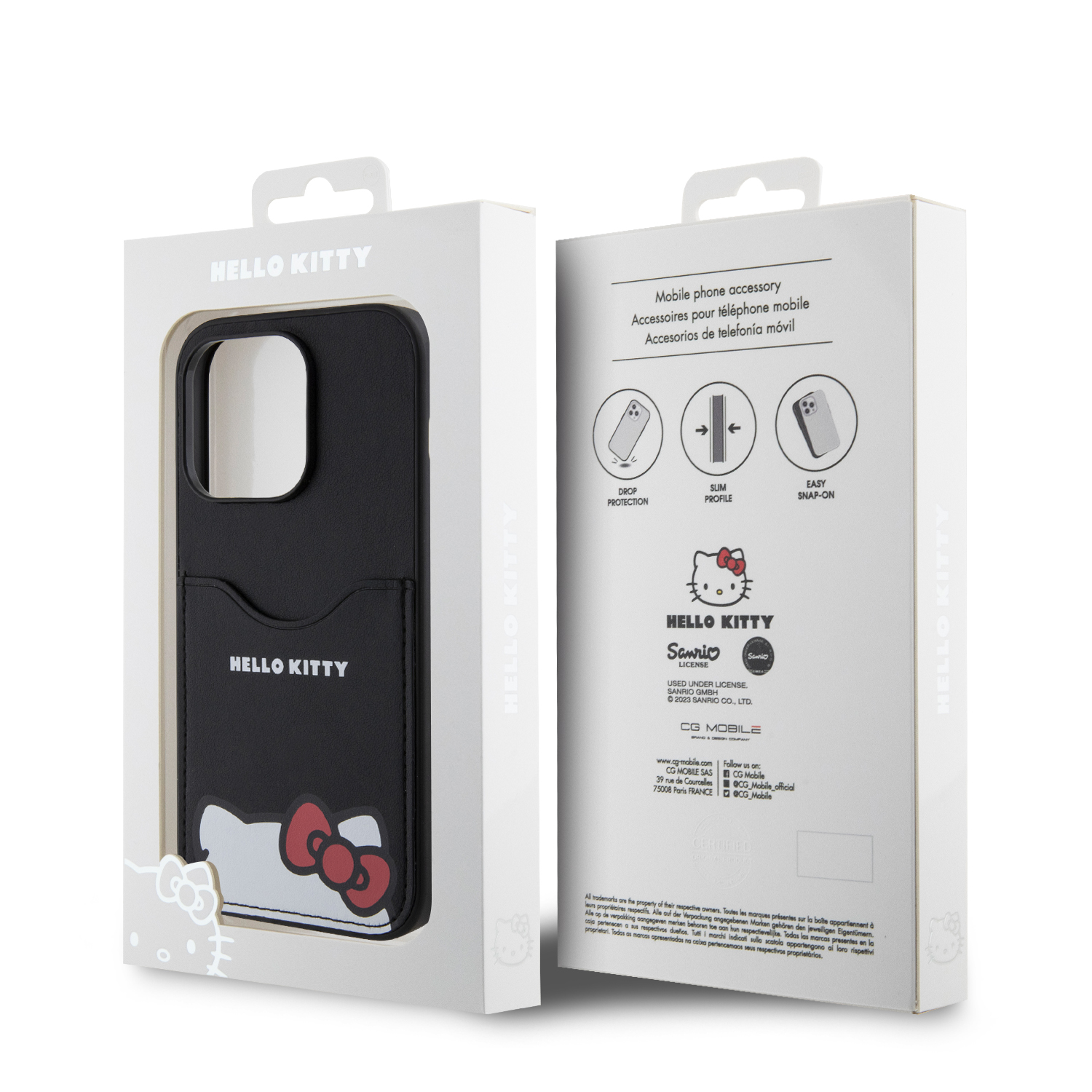 Foto 6 pulgar | Case Hello Kitty Con Tarjetero Tipo Piel Negra Para Iphone 15 Pro