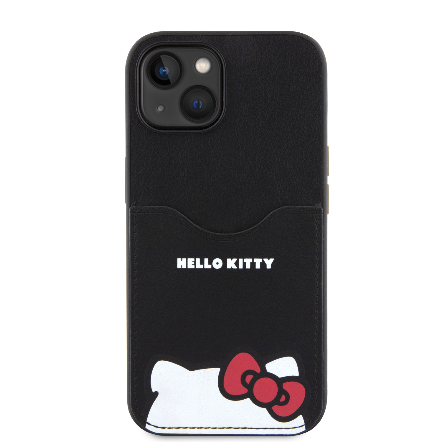Foto 3 pulgar | Case Hello Kitty Con Tarjetero Tipo Piel Negra Para Iphone 15