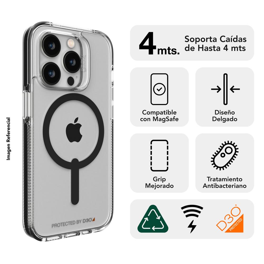Foto 3 pulgar | Funda Gear4 para iPhone 14 Pro Transparente Borde Negro