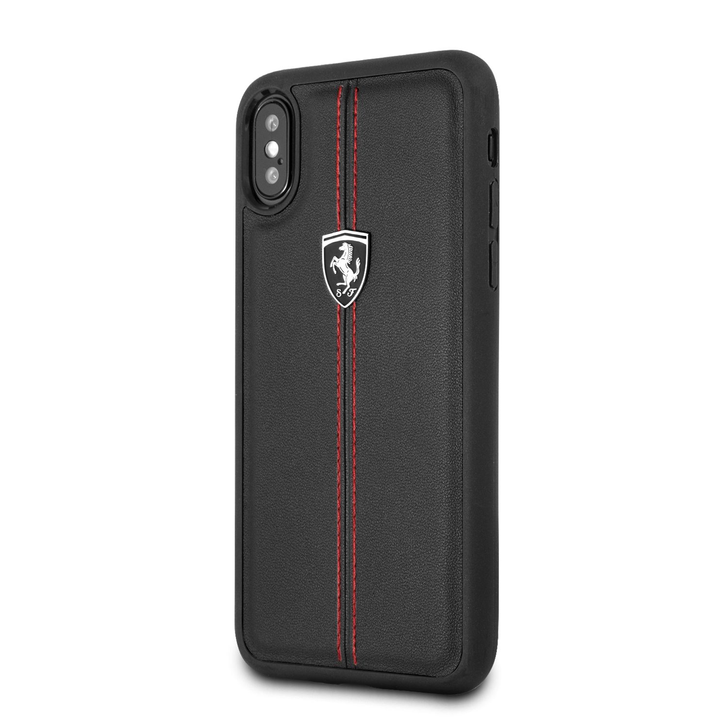 Foto 3 pulgar | Funda Piel Negra Ferrari Plata Iphone X