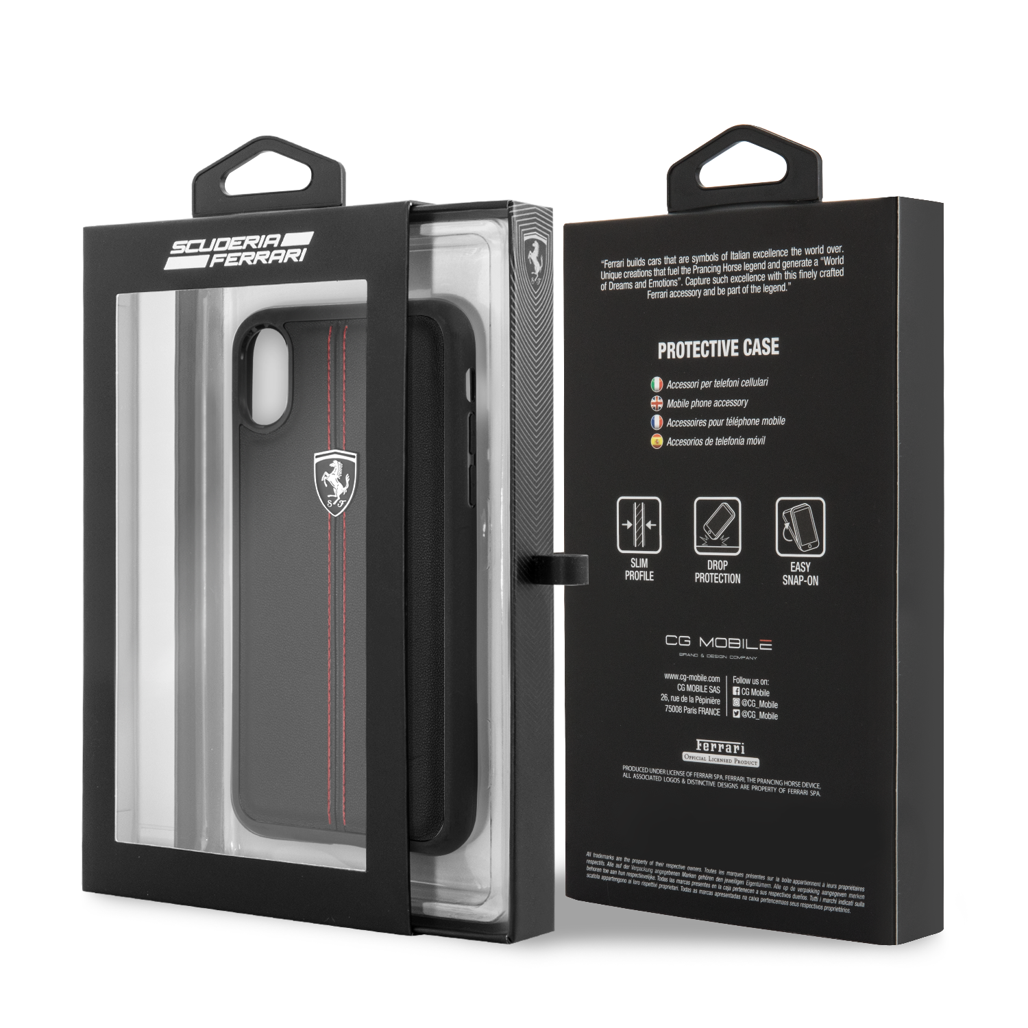 Foto 7 pulgar | Funda Piel Negra Ferrari Plata Iphone X