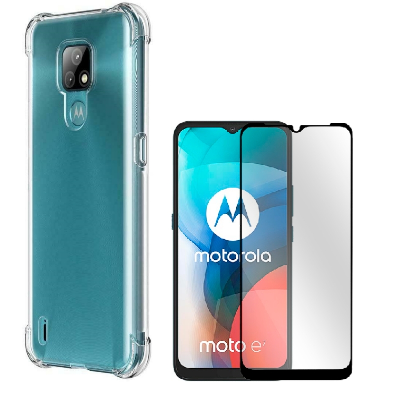 Funda + Vidrio Templado Para Moto E7 Antichoque Transparente - Venta Internacional.