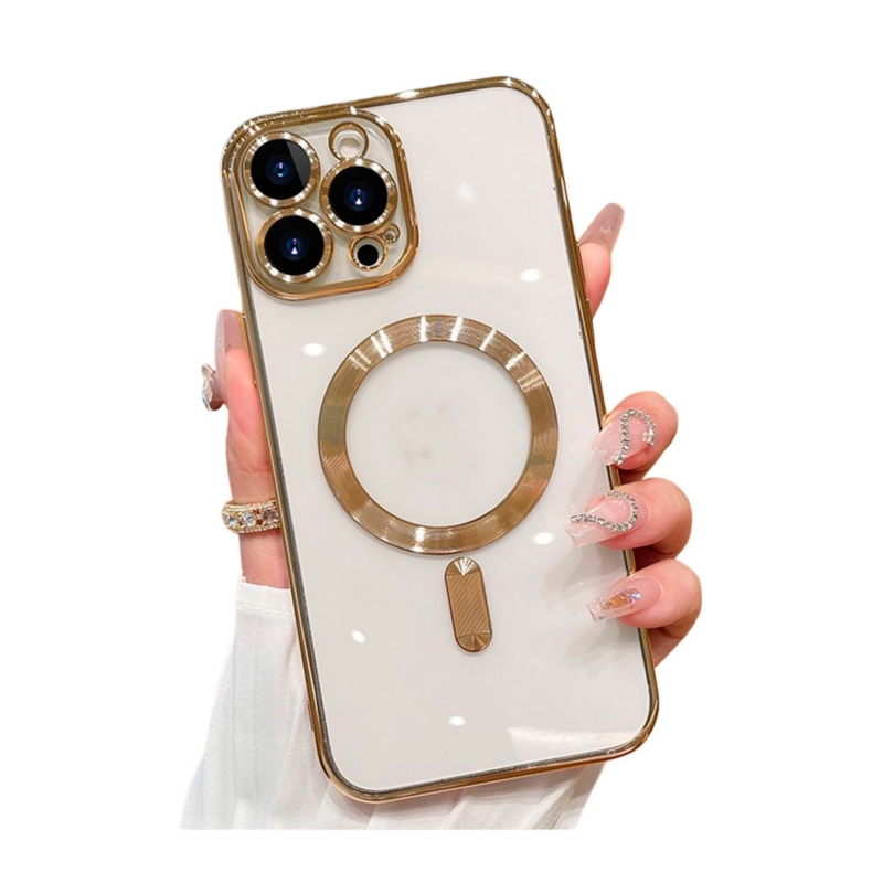 Funda Magsafe Para Iphone 14 Pro Max Gold Con Protección De Cámara - Venta Internacional.