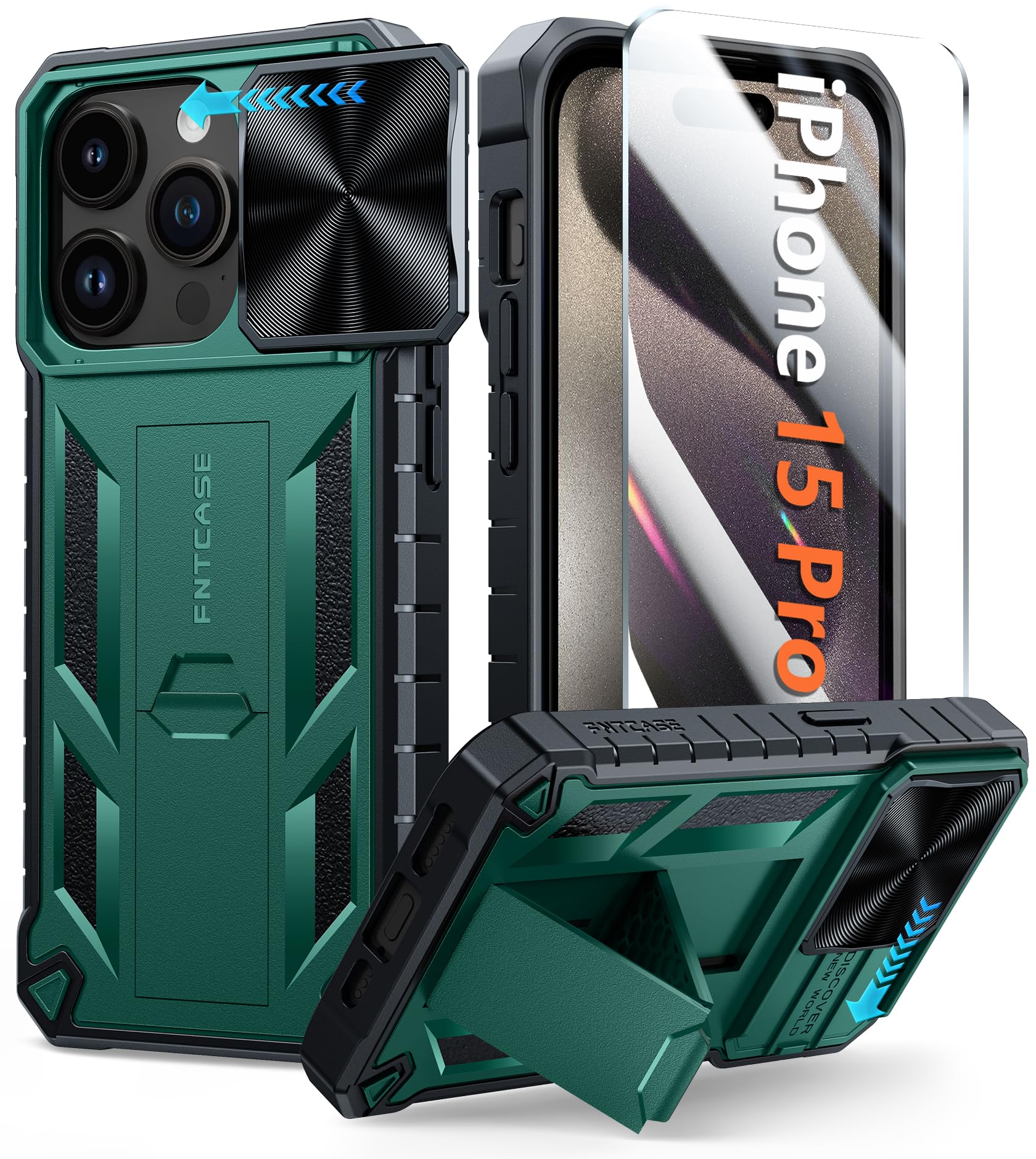 Foto 2 pulgar | Funda Fntcase para iPhone 15 Pro con Soporte Verde - Venta Internacional