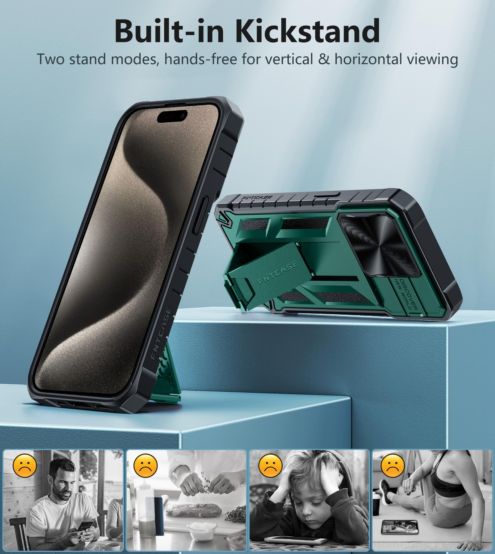 Foto 6 pulgar | Funda Fntcase para iPhone 15 Pro con Soporte Verde - Venta Internacional