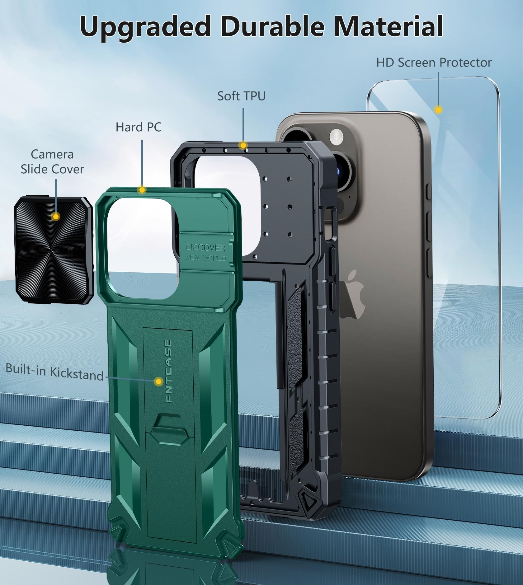 Foto 7 pulgar | Funda Fntcase para iPhone 15 Pro con Soporte Verde - Venta Internacional