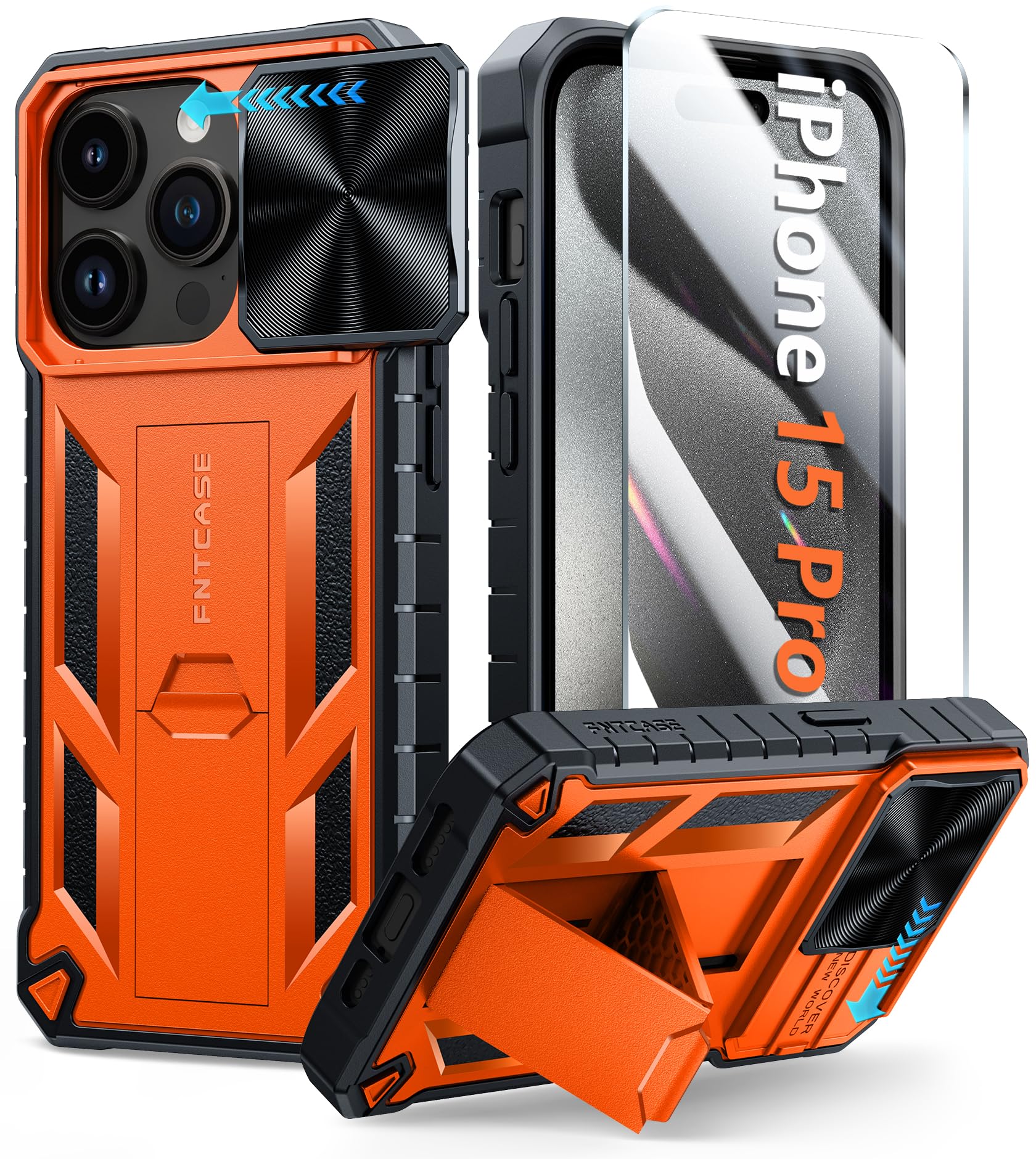 Foto 2 pulgar | Funda Fntcase para iPhone 15 Pro con Soporte Anaranjada - Venta Internacional