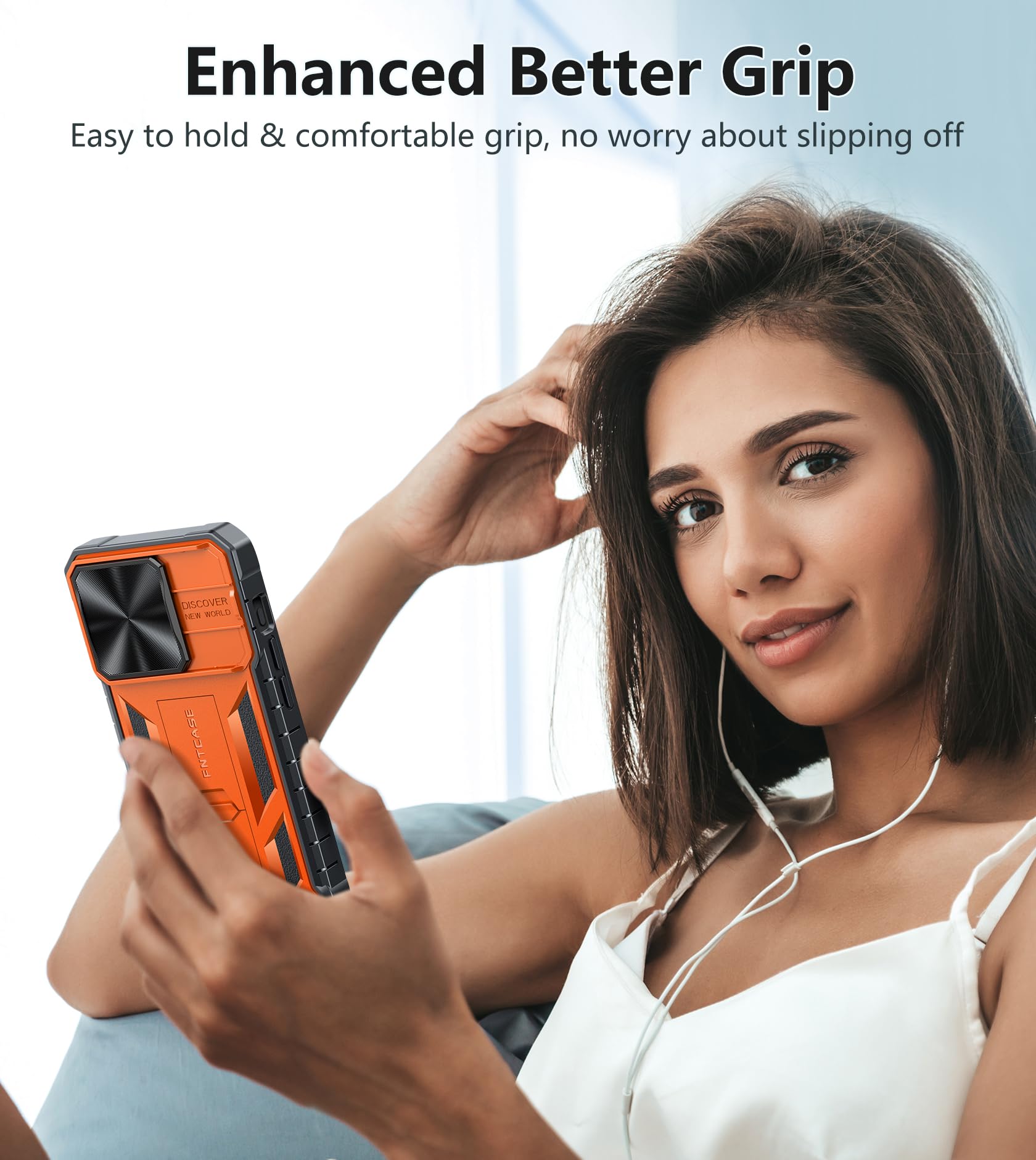 Foto 4 | Funda Fntcase para iPhone 15 Pro con Soporte Anaranjada - Venta Internacional