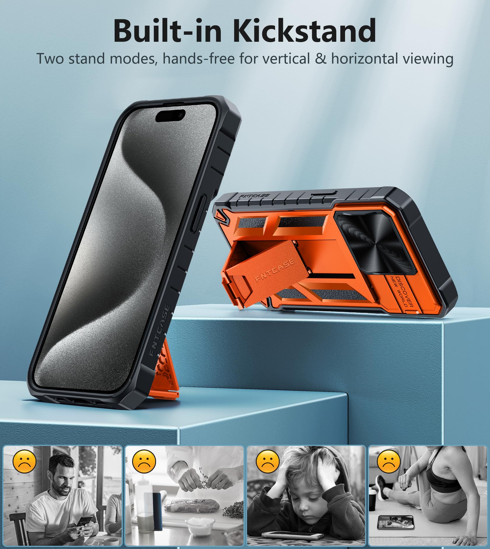 Foto 6 pulgar | Funda Fntcase para iPhone 15 Pro con Soporte Anaranjada - Venta Internacional